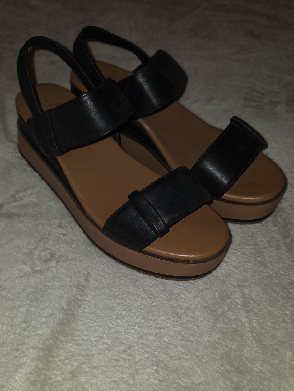 Caslon Black Leather Slingback Platform Sandals with Tan Footbed
